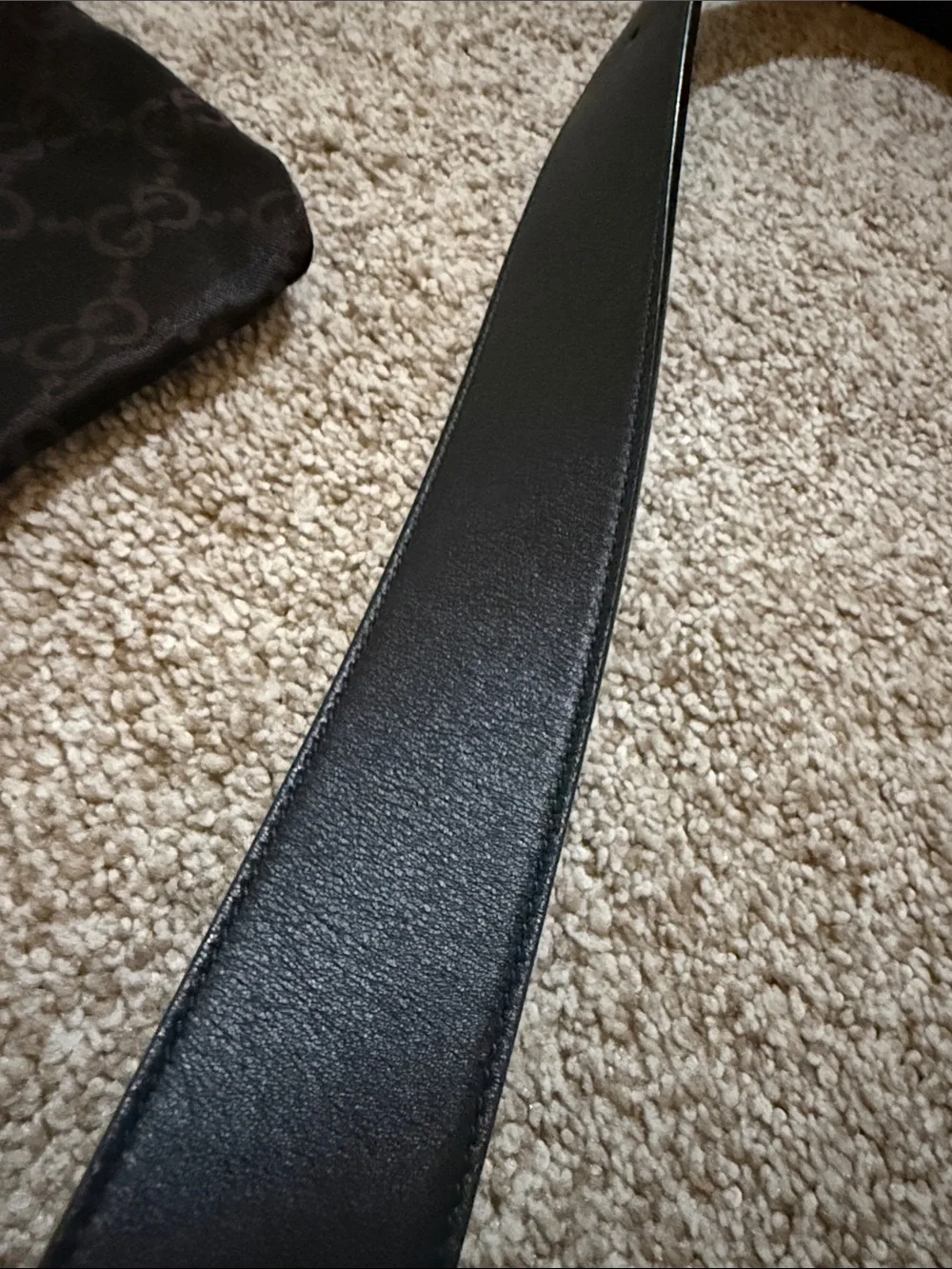 Gucci Black Leather Belt with Pearl-Embellished Double G Gold Buckle & dustbag